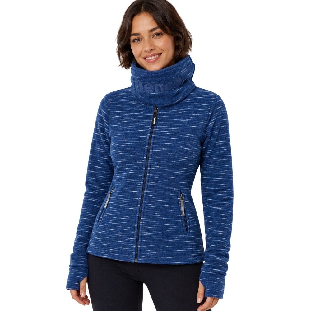 Bench Women's S Blue Space Dye Fleece Funnel Neck Zip Jacket Thumbholes Y2K